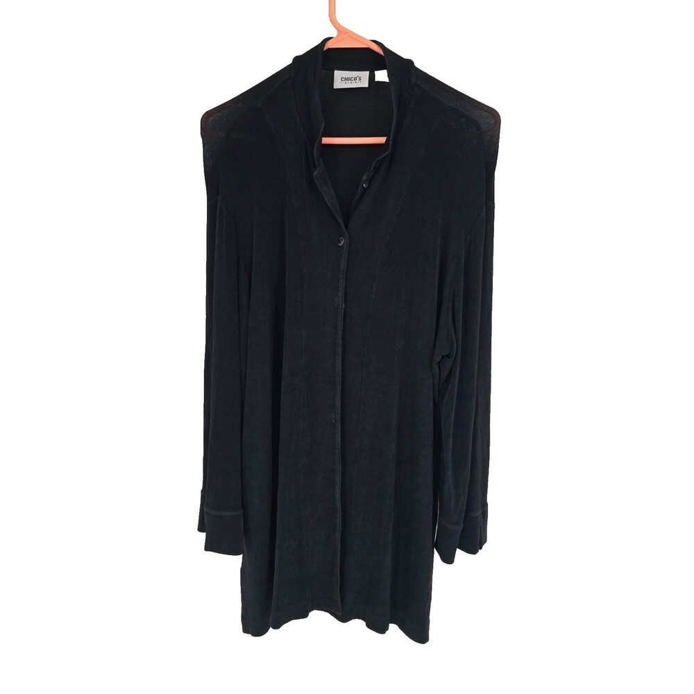 Chico’s Traveler's Size 3 Tunic Top Black Button Down Shirt